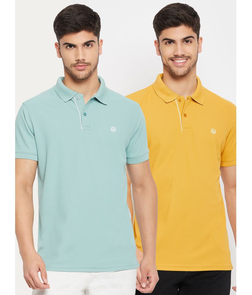     			UNIBERRY Cotton Blend Regular Fit Solid Half Sleeves Men's Polo T Shirt - Sea Green ( Pack of 2 )