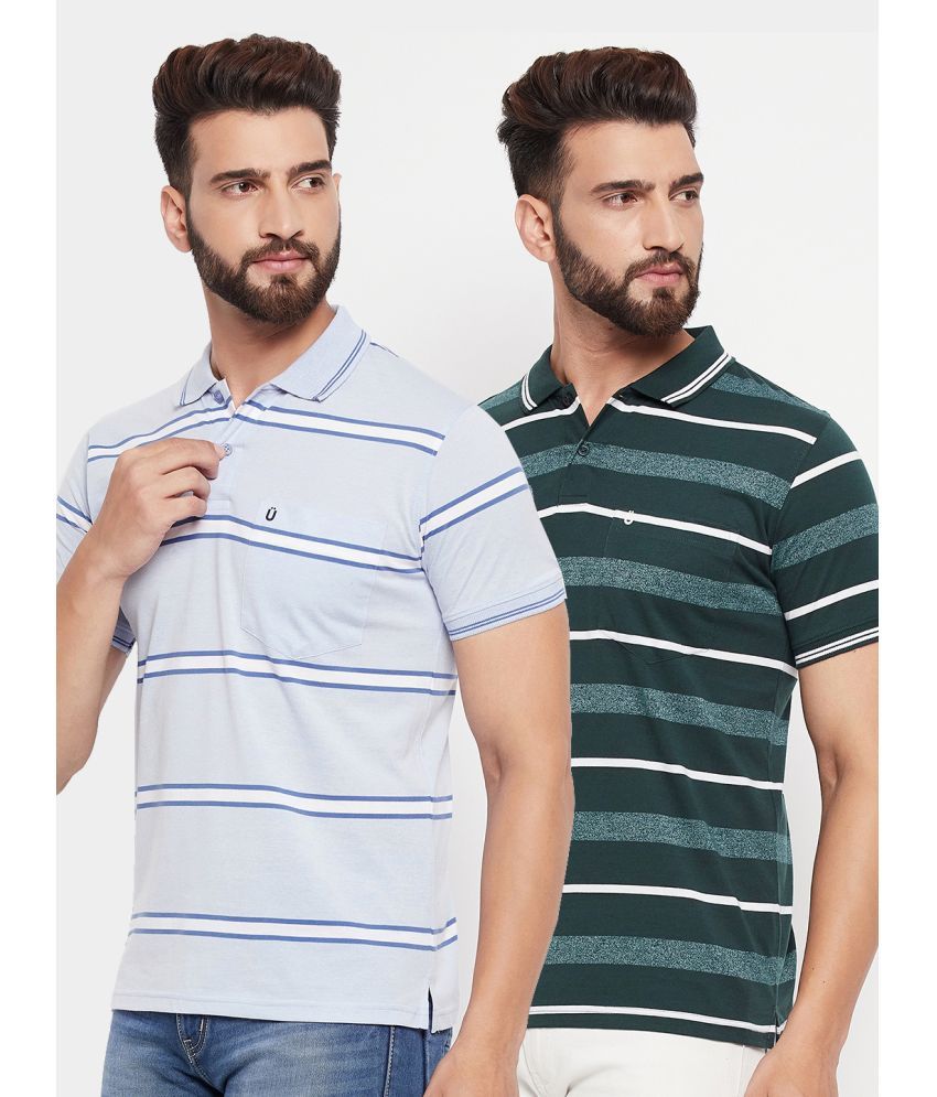     			UNIBERRY Cotton Blend Regular Fit Striped Half Sleeves Men's Polo T Shirt - Blue ( Pack of 2 )