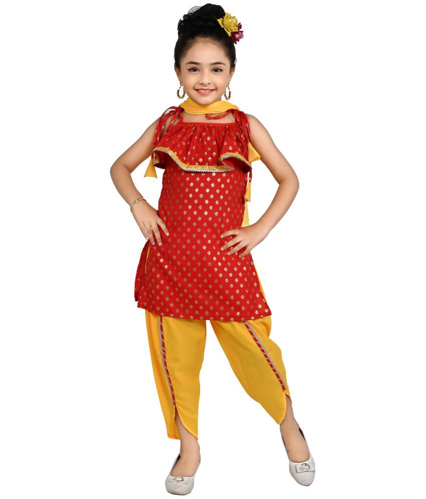     			Arshia Fashions Red Rayon Girls Suit Sets ( Pack of 1 )