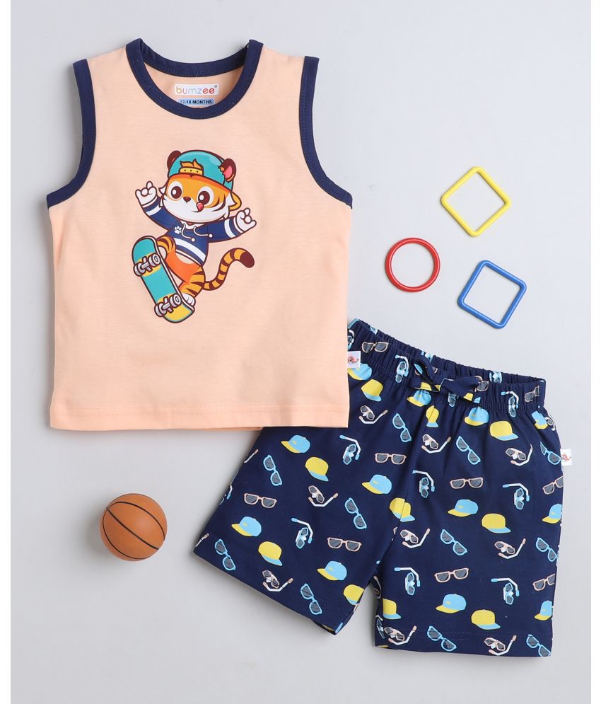     			BUMZEE Navy & Peach Boys Sleeveless T-Shirt & Short Set Age - 2-3 Years