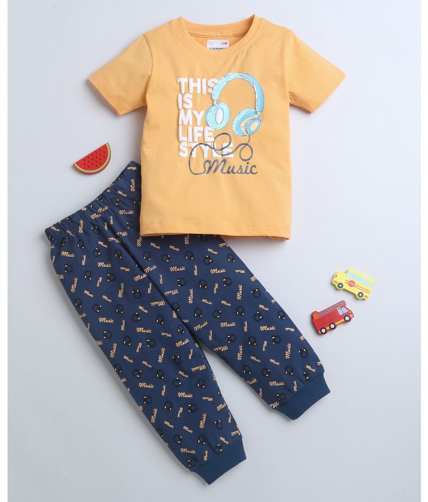    			BUMZEE Orange & Navy Boys Half Sleeves T-Shirt & Pyjama Set Age - 3-4 Years