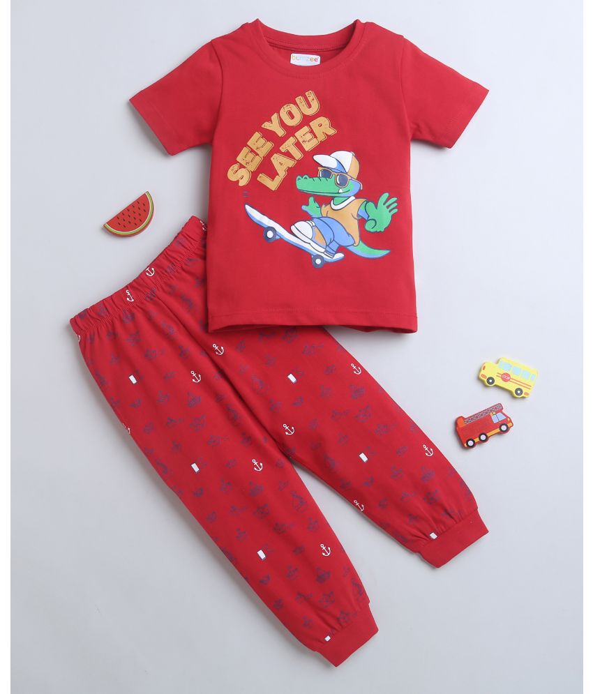     			BUMZEE Red Boys Half Sleeves T-Shirt & Pyjama Set Age - 2-3 Years
