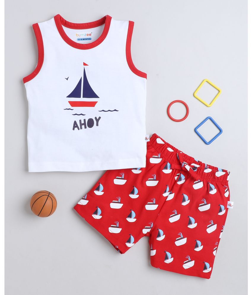     			BUMZEE Red & White Boys Sleeveless T-Shirt & Short Set Age - 12-18 Months