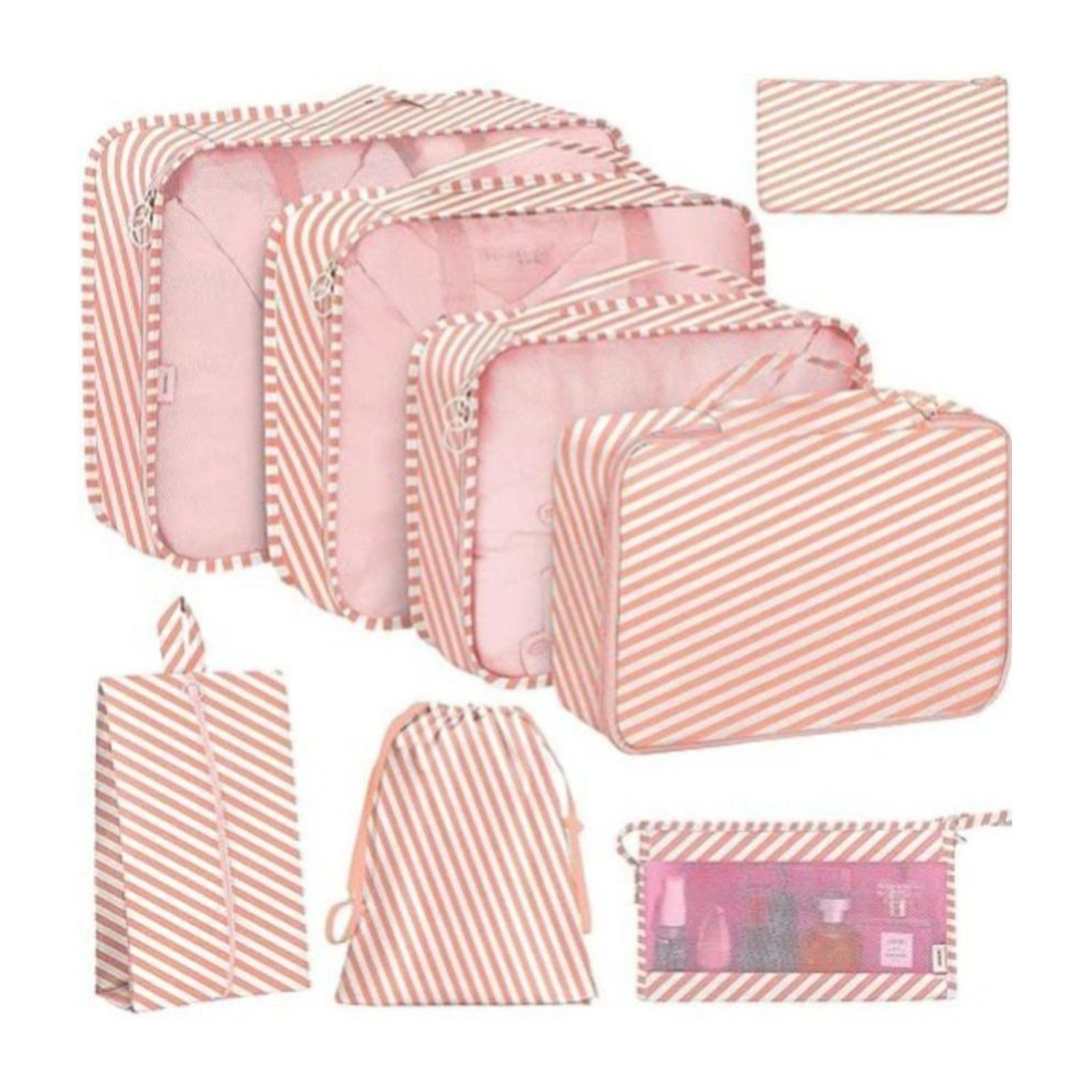     			House Of Quirk Pink Travel Luggage with Laundry Bag Set of 8
