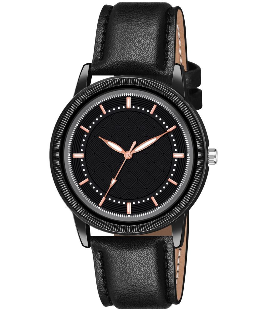     			KIARVI GALLERY Black Leather Analog Men's Watch