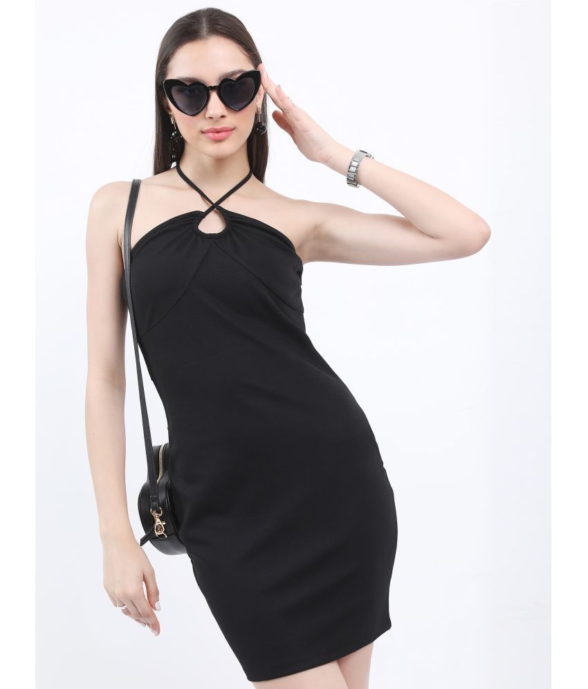     			Ketch Polyester Blend Solid Mini Women's Bodycon Dress - Black ( Pack of 1 )