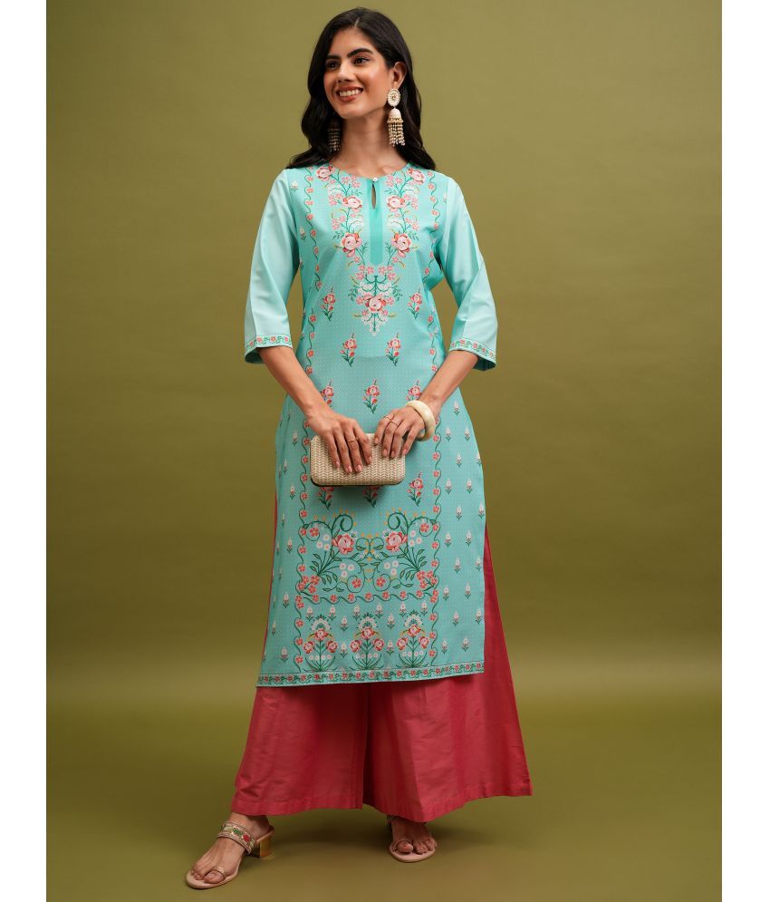     			Ketch Polyester Printed Straight Women's Kurti - Turquoise ( Pack of 1 )