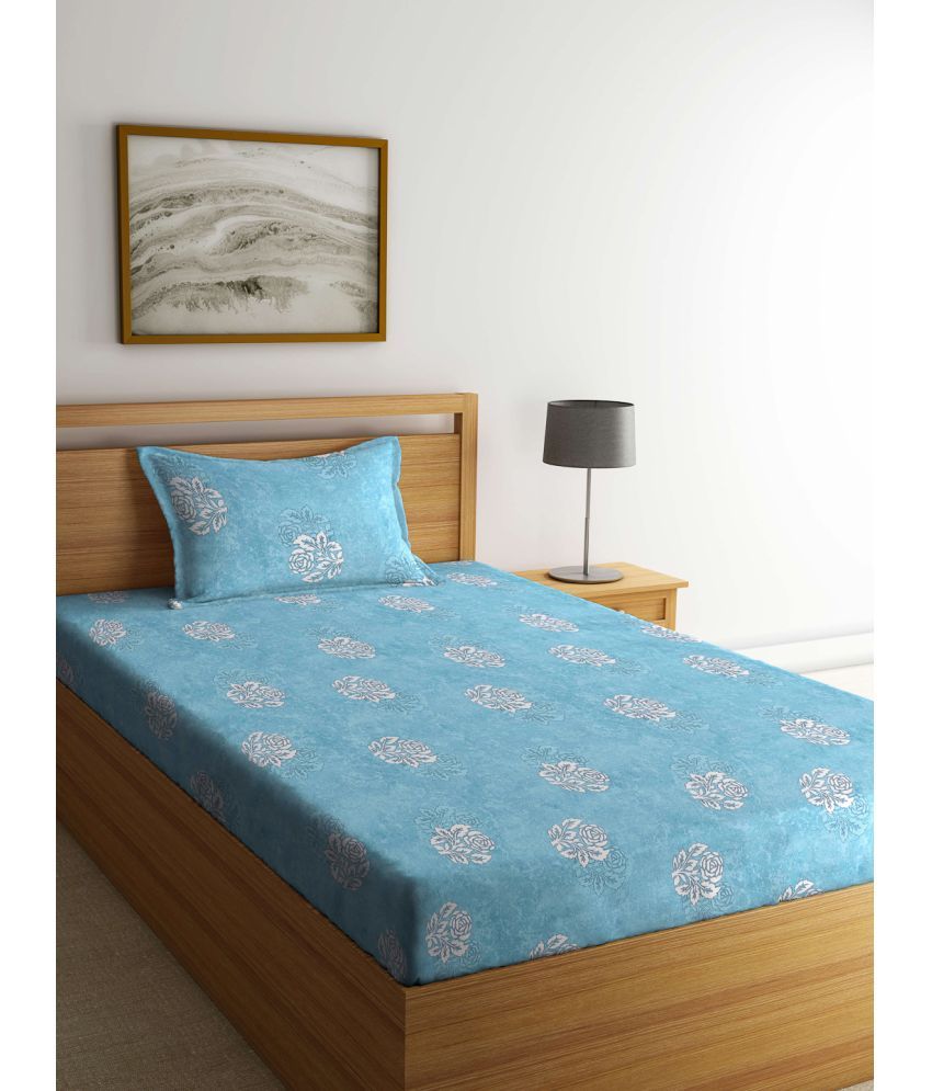     			Klotthe Cotton Floral 1 Single Bedsheet with 1 Pillow Cover - Turquoise