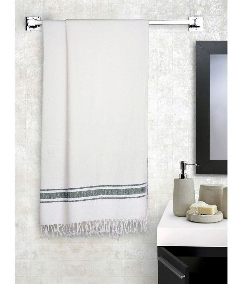     			Klotthe Cotton Striped Below 300 -GSM Bath Towel ( Pack of 2 ) - White