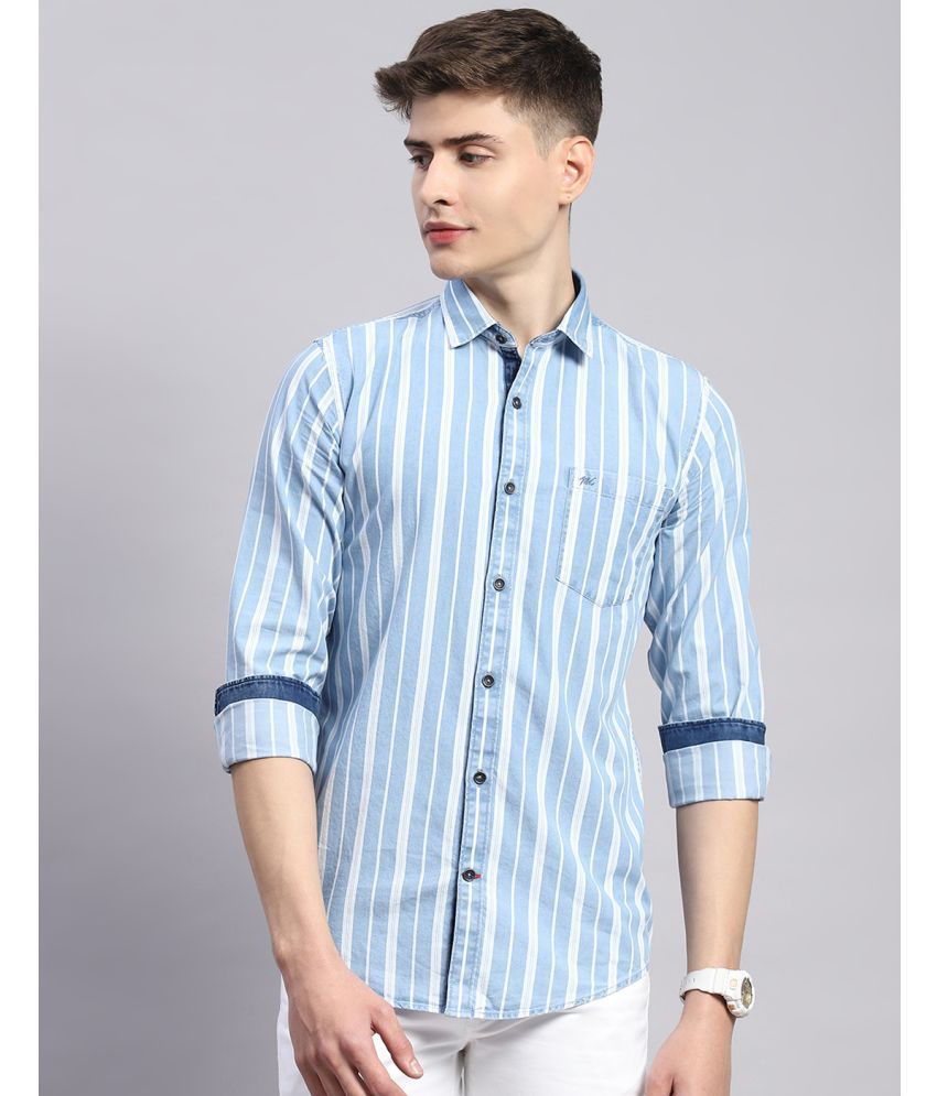     			Monte Carlo 100% Cotton Regular Fit Striped Full Sleeves Men's Casual Shirt - Light Blue ( Pack of 1 )