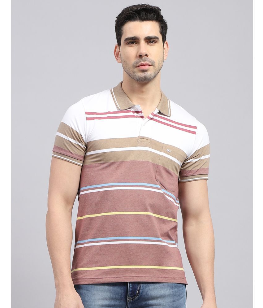     			Monte Carlo Cotton Blend Regular Fit Striped Half Sleeves Men's Polo T Shirt - Red ( Pack of 1 )