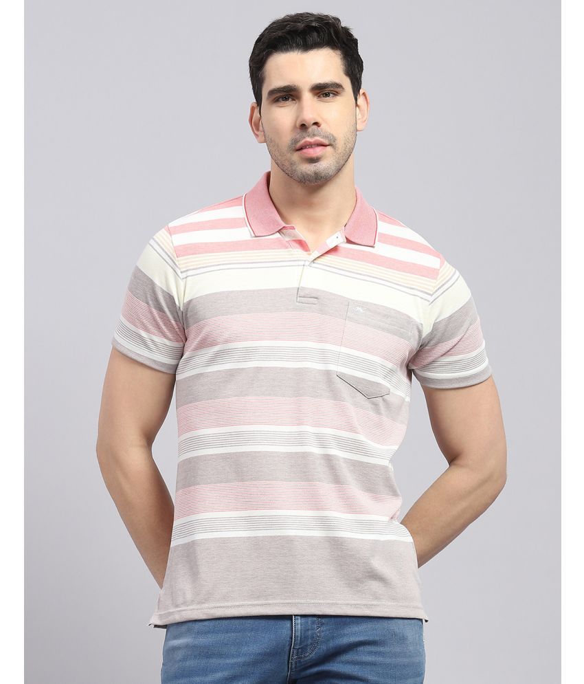     			Monte Carlo Cotton Blend Regular Fit Striped Half Sleeves Men's Polo T Shirt - Pink ( Pack of 1 )