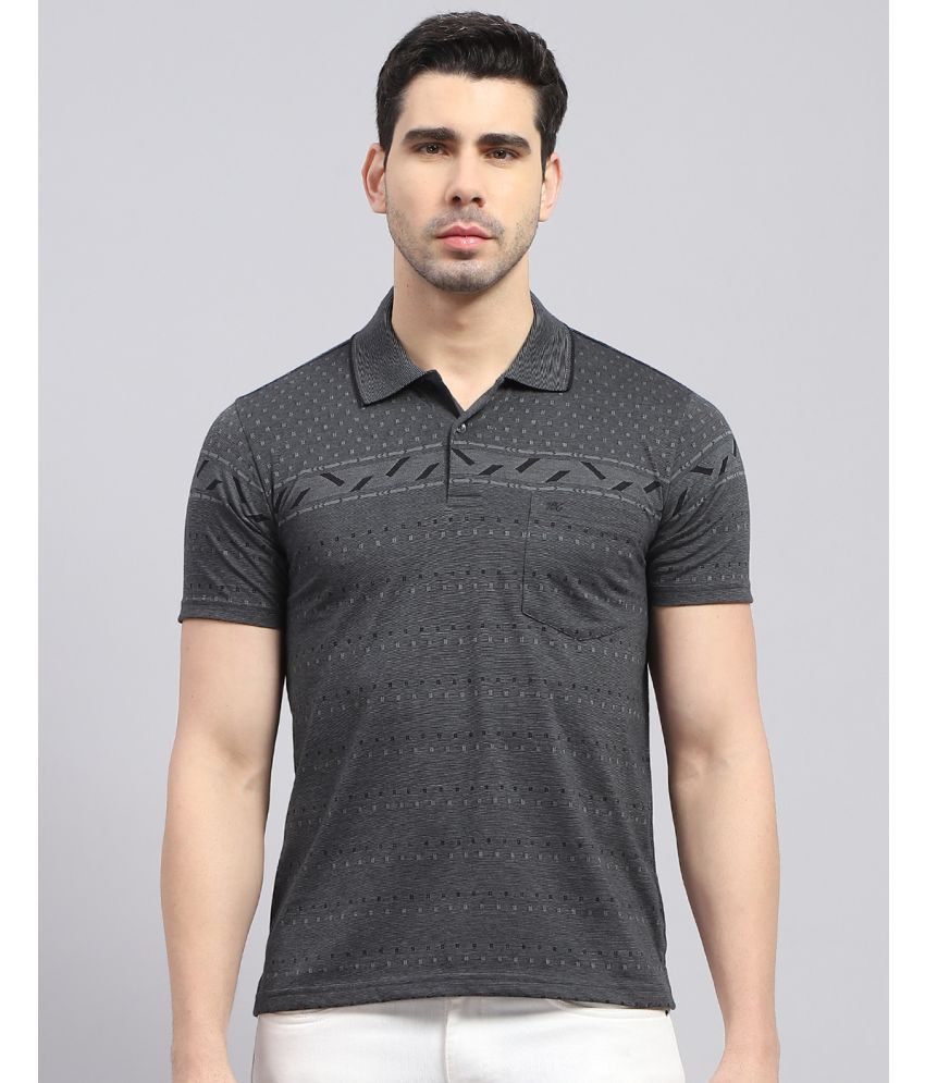     			Monte Carlo Cotton Blend Regular Fit Printed Half Sleeves Men's Polo T Shirt - Charcoal Grey ( Pack of 1 )