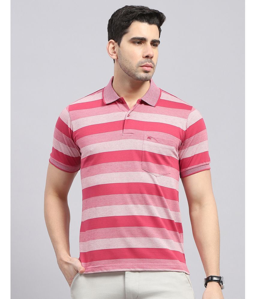     			Monte Carlo Cotton Blend Regular Fit Striped Half Sleeves Men's Polo T Shirt - Red ( Pack of 1 )