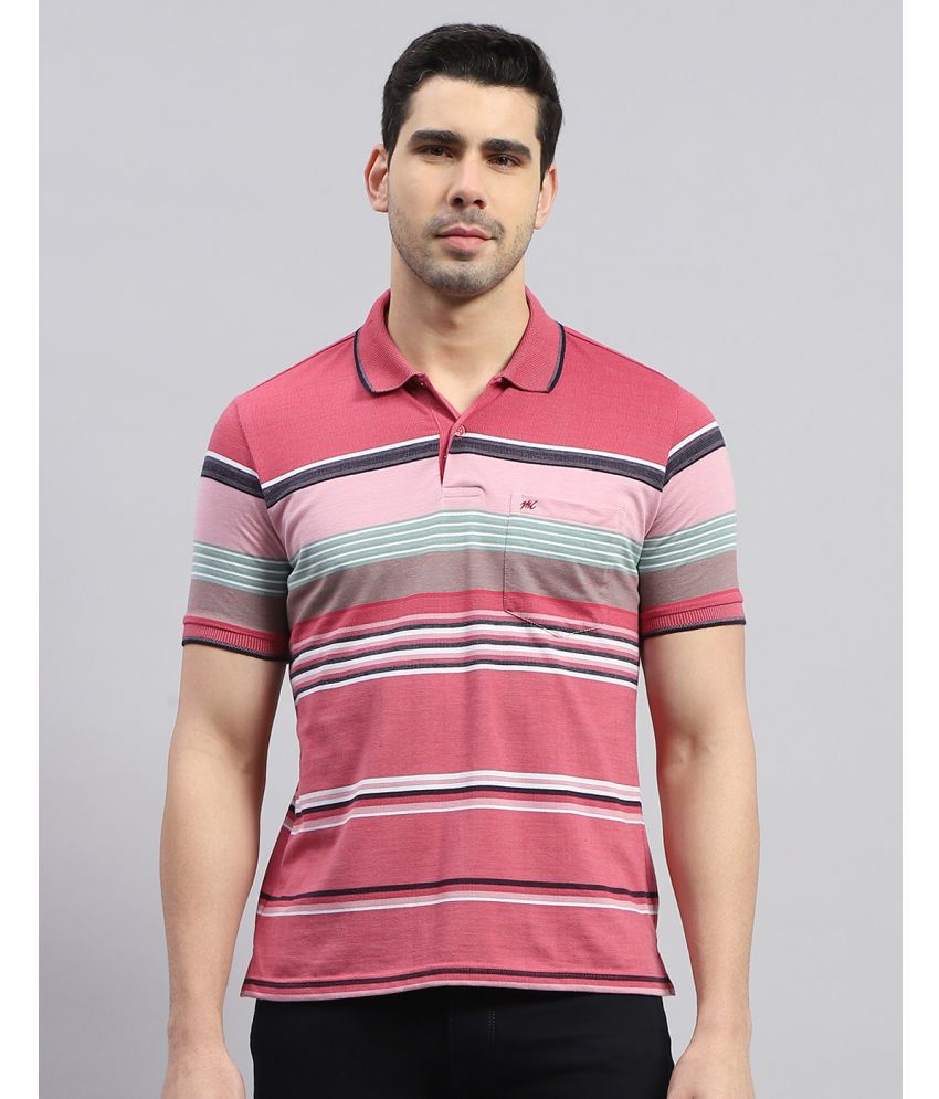     			Monte Carlo Cotton Blend Regular Fit Striped Half Sleeves Men's Polo T Shirt - Red ( Pack of 1 )