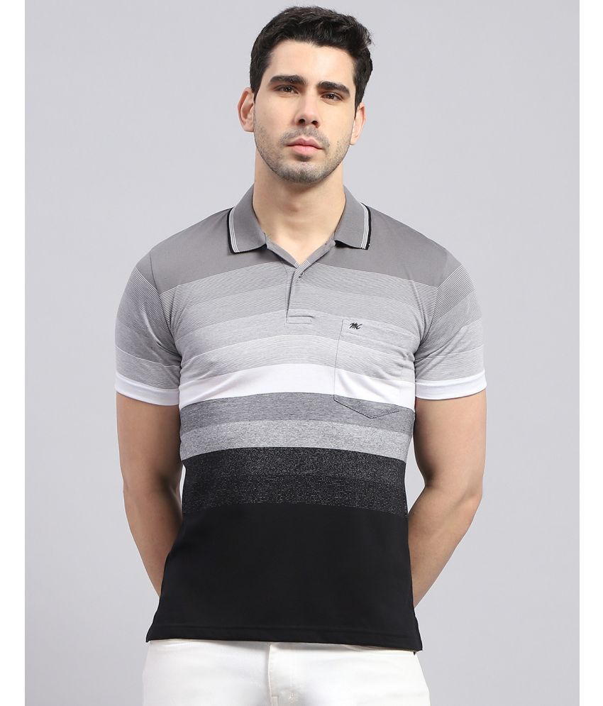     			Monte Carlo Pack of 1 Cotton Blend Regular Fit Striped Half Sleeves Men's Polo T Shirt ( Grey )