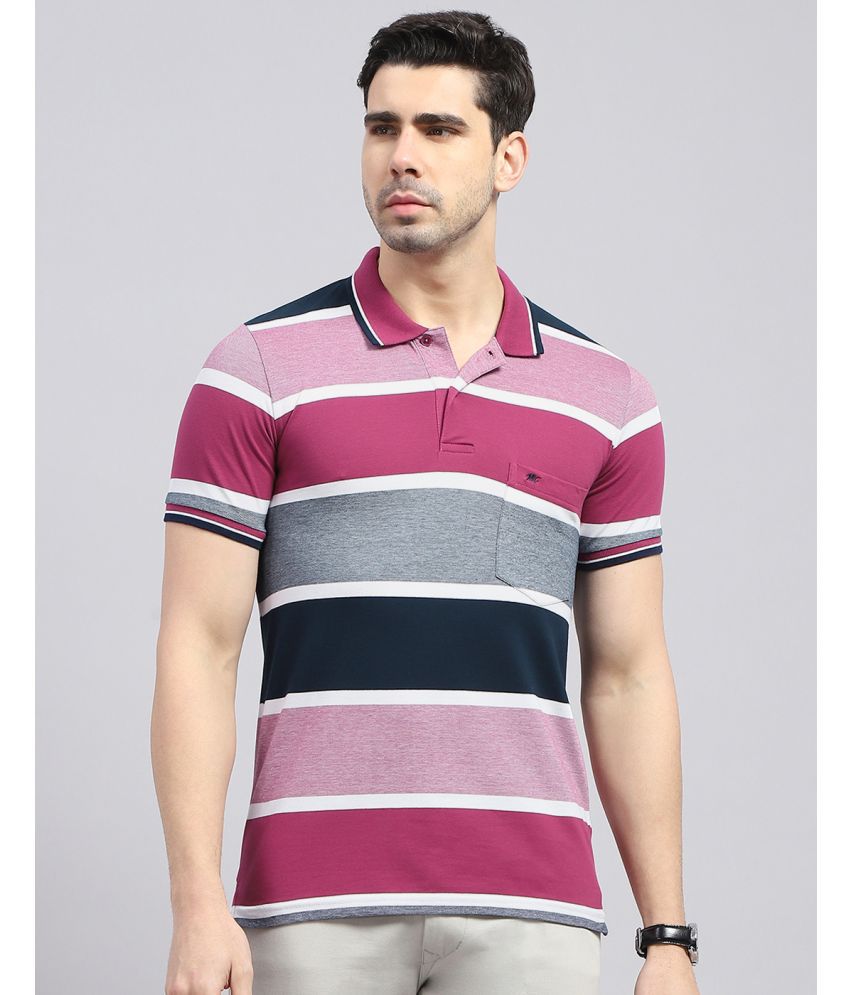     			Monte Carlo Cotton Blend Regular Fit Striped Half Sleeves Men's Polo T Shirt - Red ( Pack of 1 )