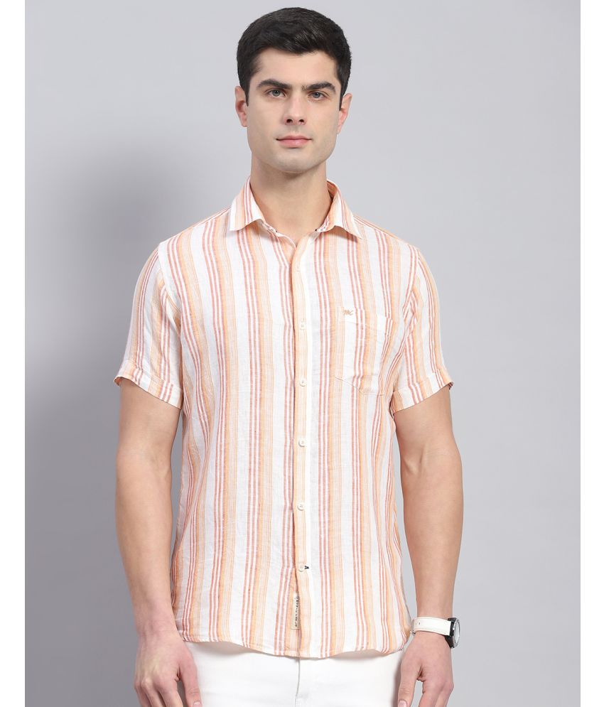     			Monte Carlo Linen Regular Fit Striped Half Sleeves Men's Casual Shirt - Orange ( Pack of 1 )