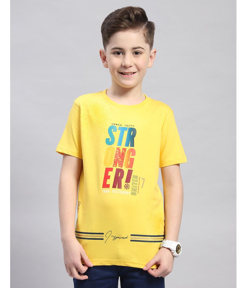     			Monte Carlo Yellow Cotton Blend Boy's T-Shirt ( Pack of 1 )