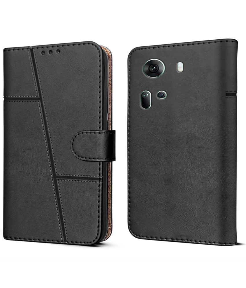     			NBOX Black Flip Cover Artificial Leather Compatible For Oppo Reno 11 5G ( Pack of 1 )