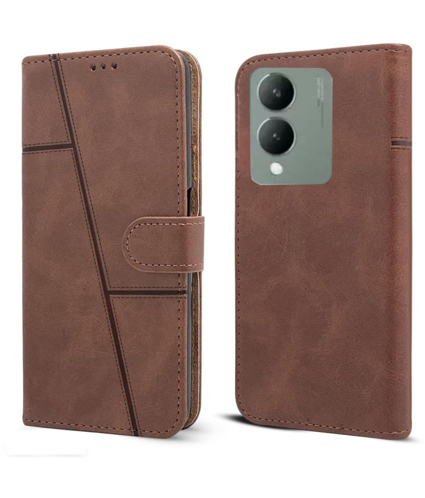     			NBOX Brown Flip Cover Artificial Leather Compatible For Vivo Y28 ( Pack of 1 )