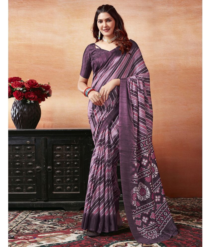     			Samah Art Silk Printed Saree With Blouse Piece - Wine ( Pack of 1 )