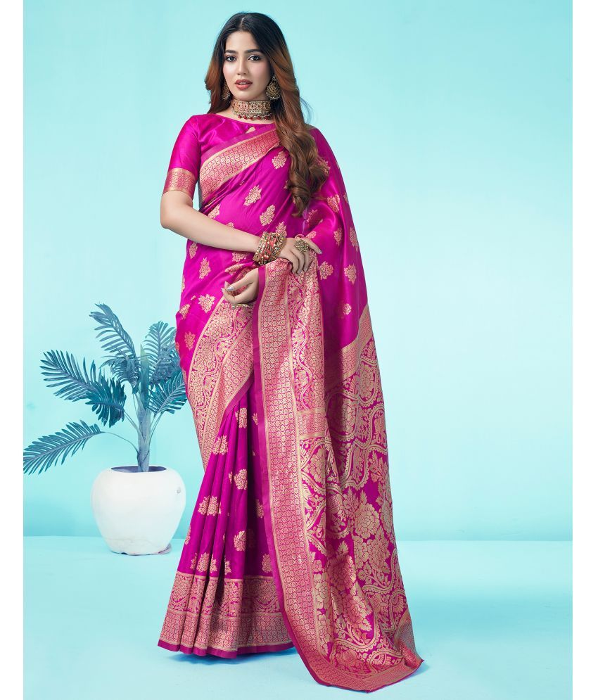     			Samah Art Silk Self Design Saree With Blouse Piece - Pink ( Pack of 1 )