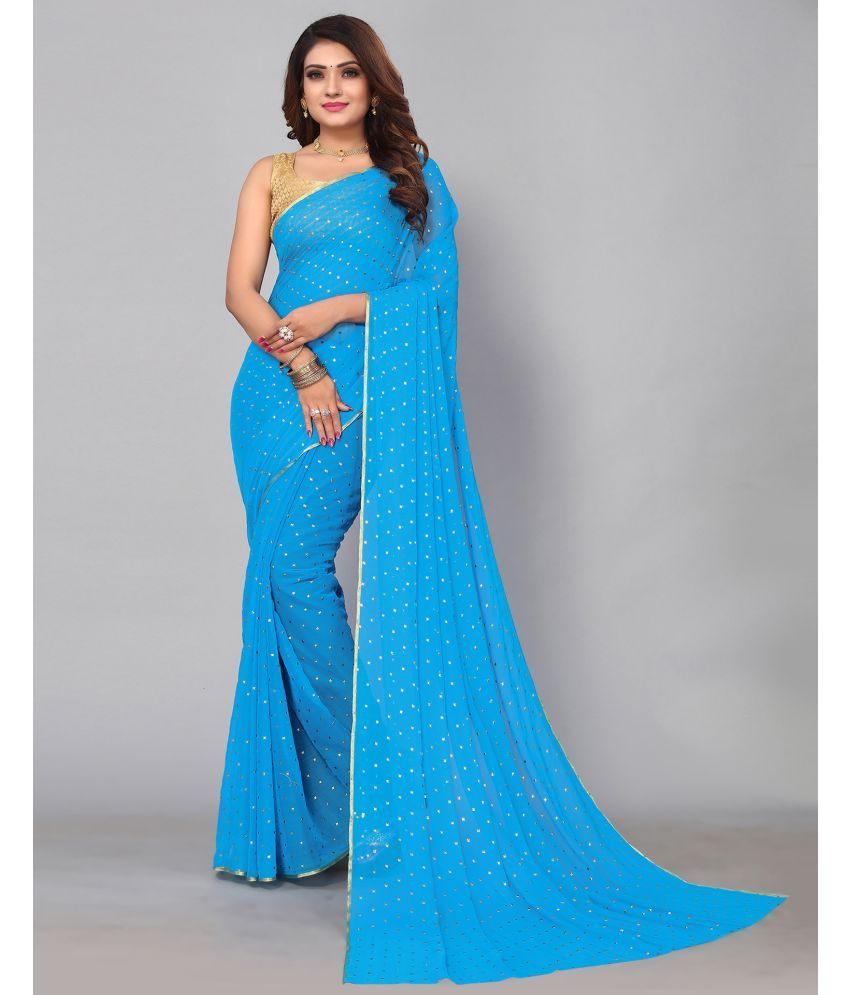     			Samah Chiffon Embellished Saree With Blouse Piece - Light Blue ( Pack of 1 )