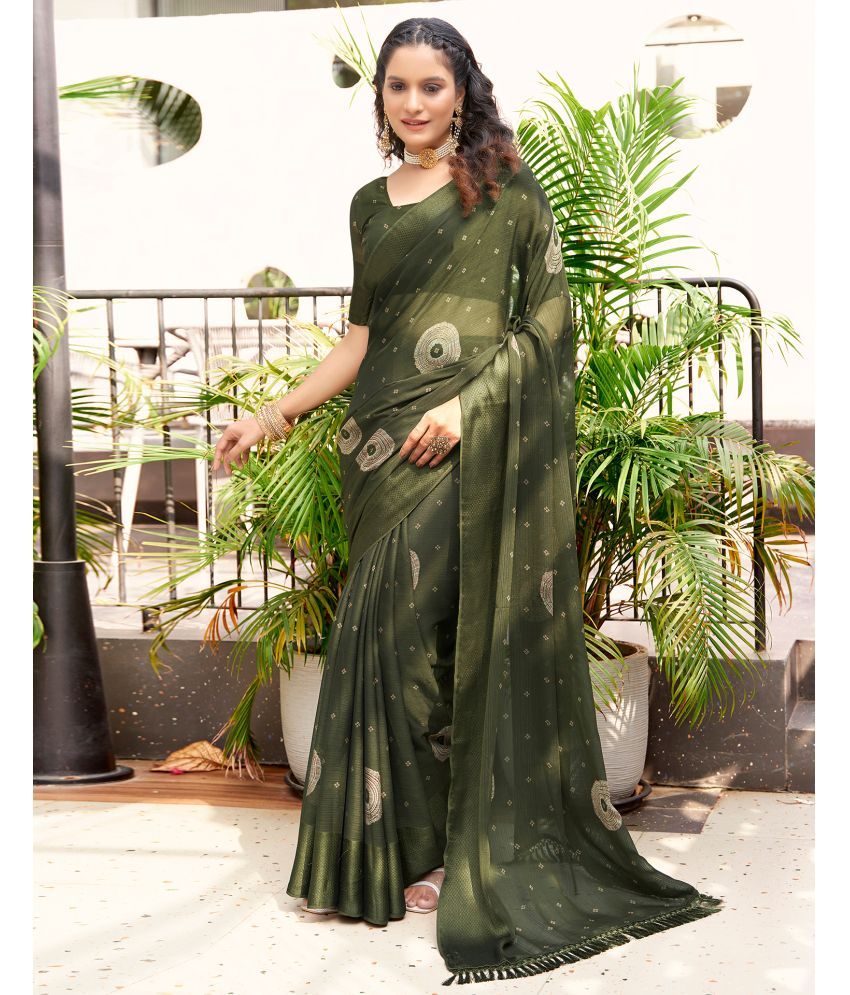     			Samah Chiffon Printed Saree With Blouse Piece - Green ( Pack of 1 )