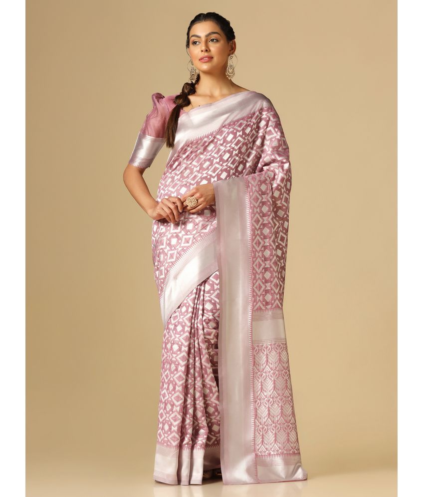     			Samah Cotton Blend Self Design Saree With Blouse Piece - Pink ( Pack of 1 )