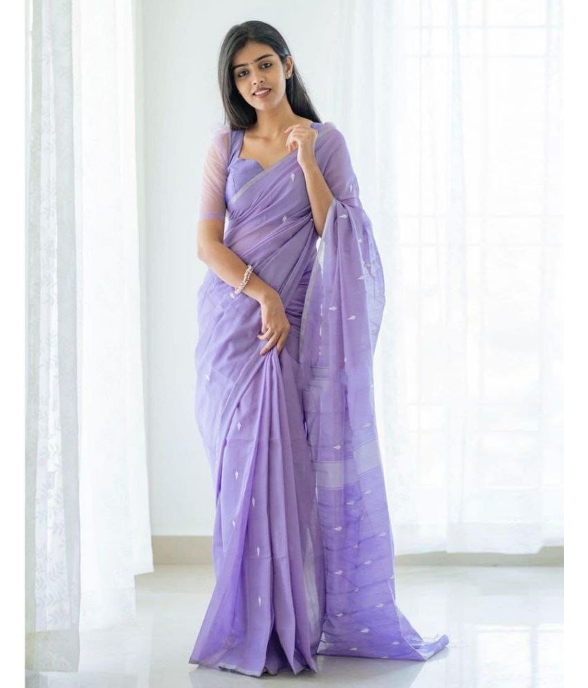     			Samah Cotton Blend Self Design Saree With Blouse Piece - Lavender ( Pack of 1 )