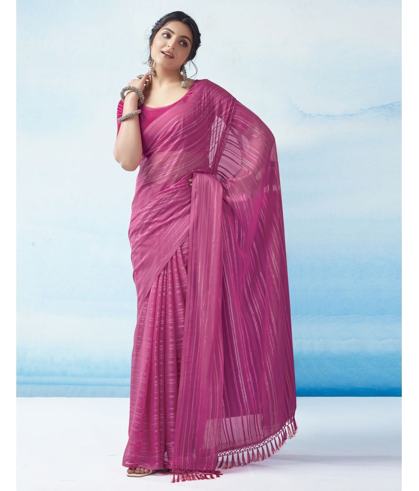     			Samah Georgette Dyed Saree With Blouse Piece - Pink ( Pack of 1 )