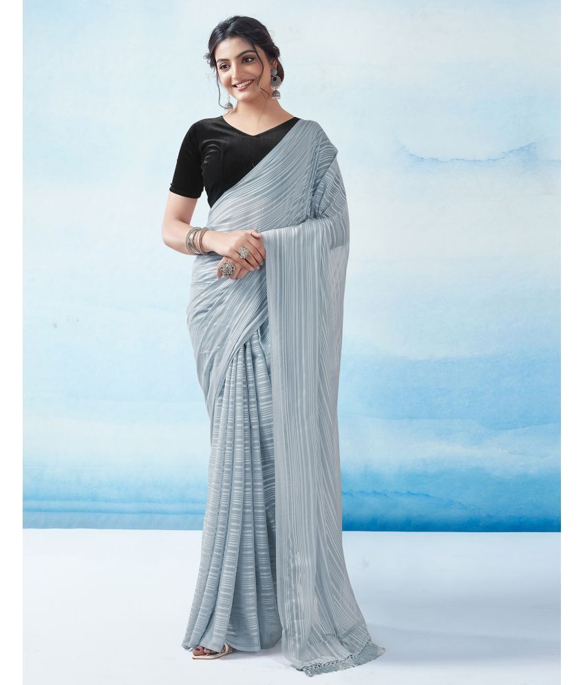     			Samah Georgette Dyed Saree With Blouse Piece - Grey ( Pack of 1 )