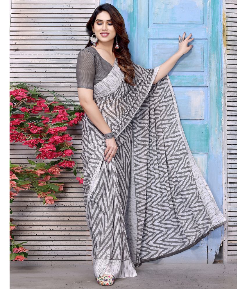     			Samah Georgette Printed Saree With Blouse Piece - Grey ( Pack of 1 )