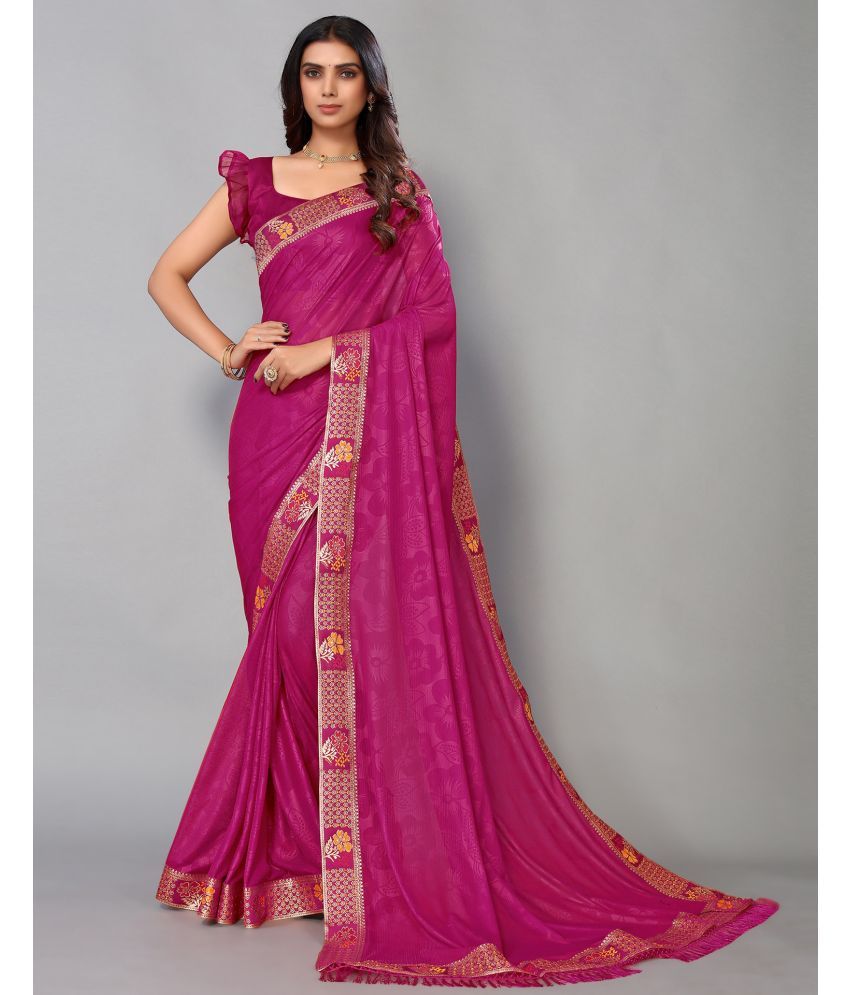     			Samah Lycra Self Design Saree With Blouse Piece - Magenta ( Pack of 1 )