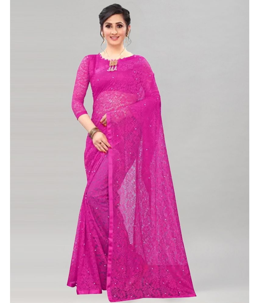     			Samah Net Embellished Saree With Blouse Piece - Magenta ( Pack of 1 )