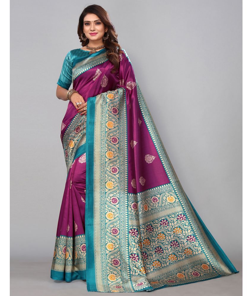     			Samah Silk Blend Printed Saree With Blouse Piece - Purple ( Pack of 1 )