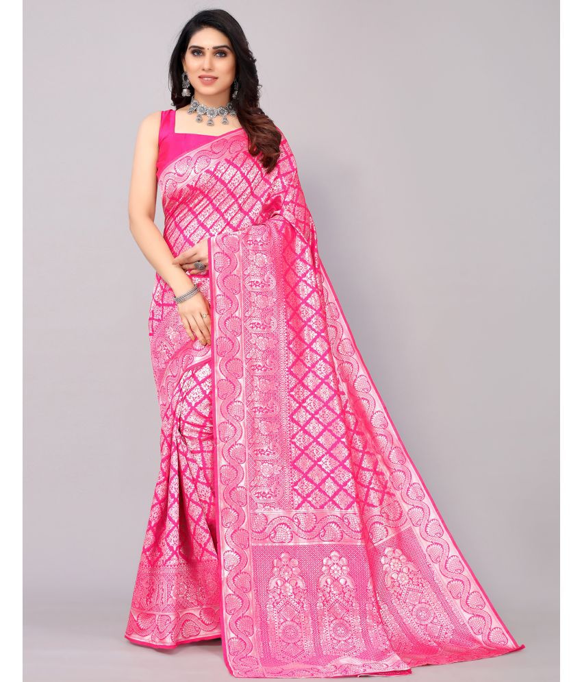    			Samah Silk Blend Self Design Saree With Blouse Piece - Pink ( Pack of 1 )