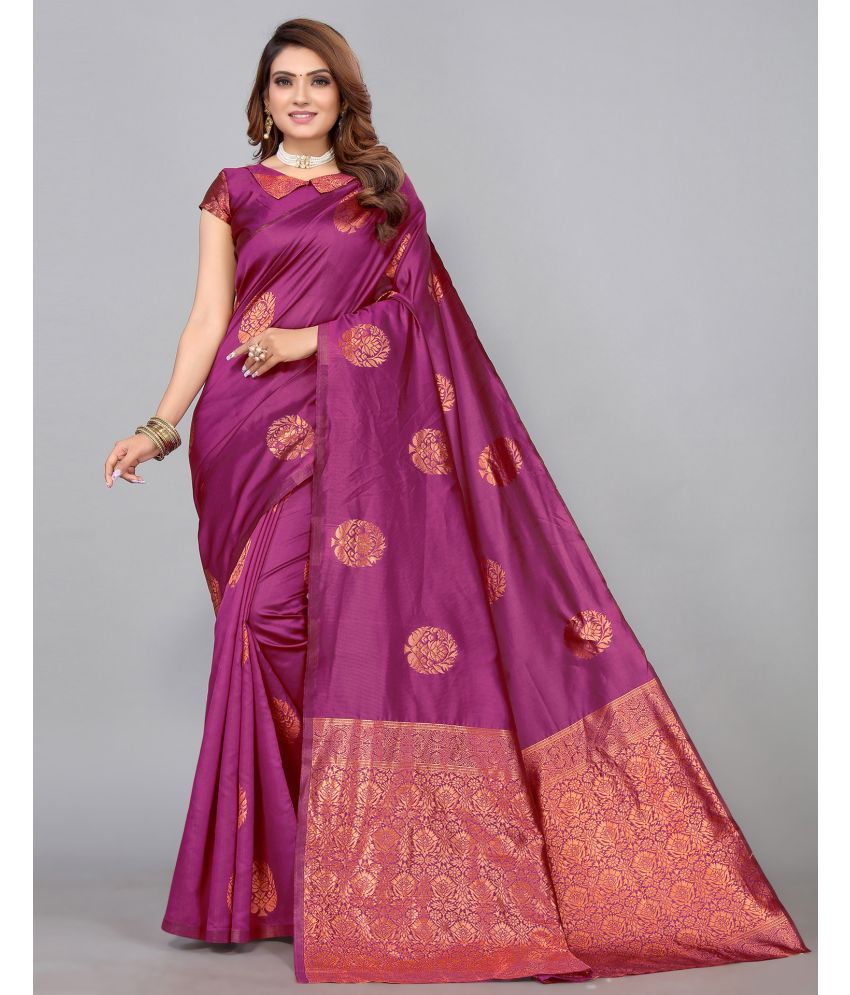     			Samah Silk Blend Self Design Saree With Blouse Piece - Magenta ( Pack of 1 )