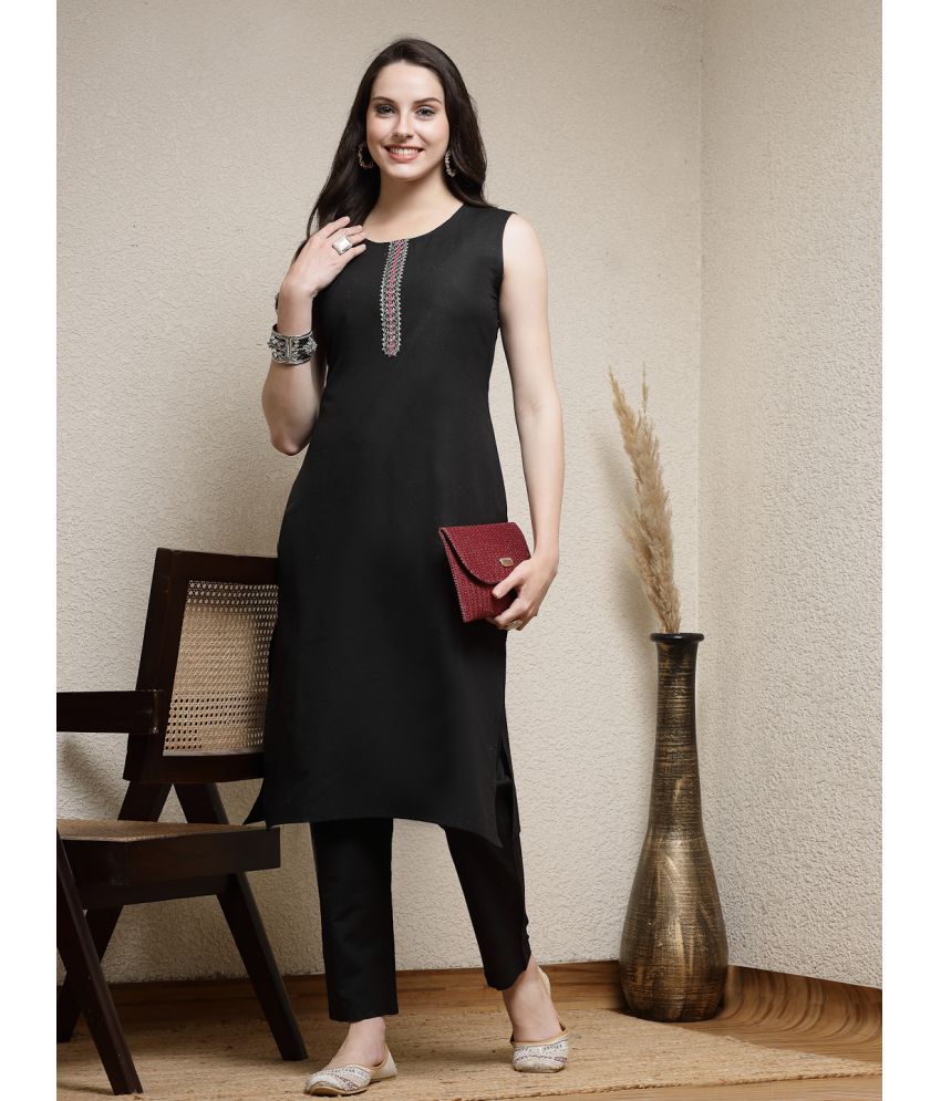     			Stylum Cotton Blend Solid Kurti With Pants Women's Stitched Salwar Suit - Black ( Pack of 1 )