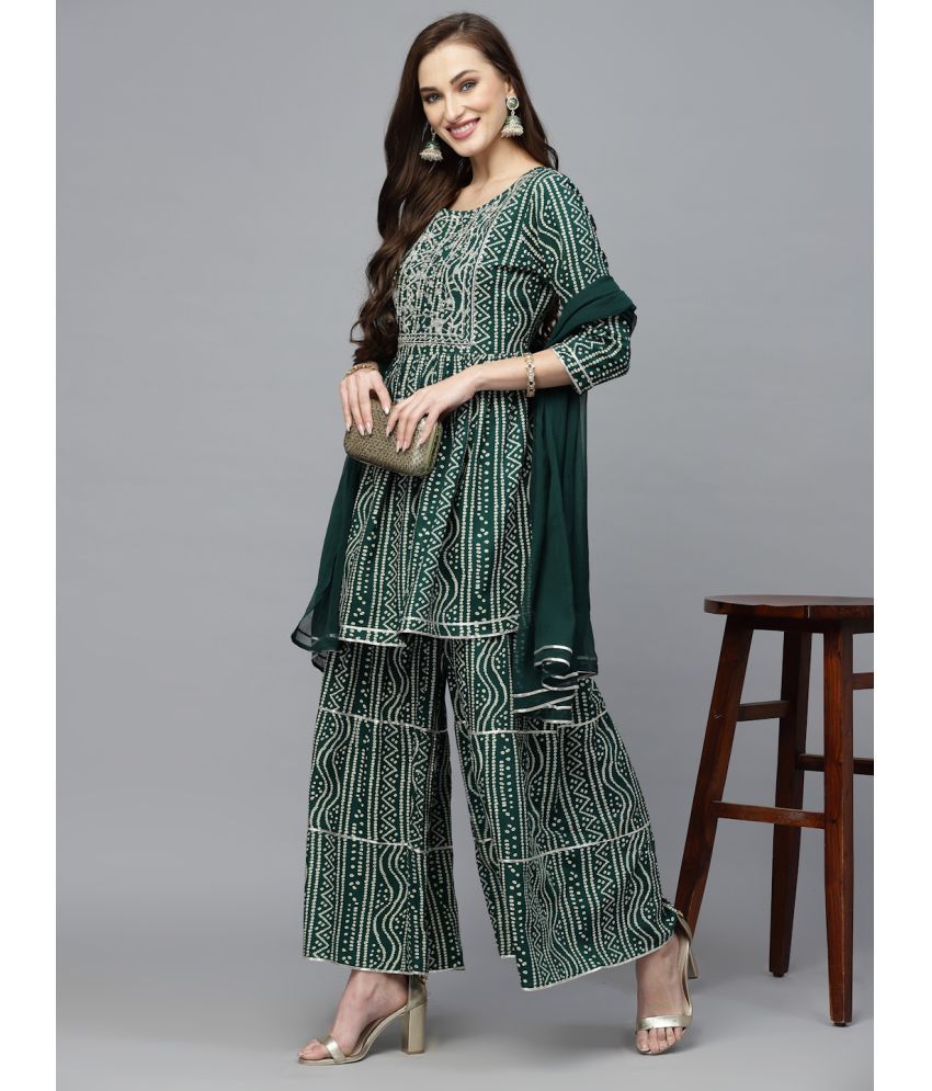     			Stylum Rayon Embroidered Kurti With Sharara And Gharara Women's Stitched Salwar Suit - Green ( Pack of 1 )