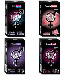 NottyBoy 4 IN 1 Dotted, Over Time, Ultra Ribbed and Bubblegum Flavoured Condoms For Men - 40 Units