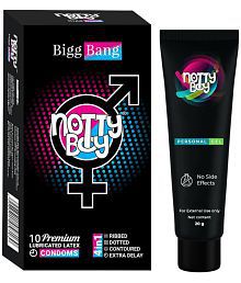 NottyBoy Long Last Delay Gel 20gm and 4in1 Ribbed Dotted Contour Over Time Condom - Pack of 1