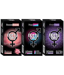 NottyBoy Pleasure Pack Condom 4in1 Dots Ribs OverTime, Delay and Bubblegum - 30 Units