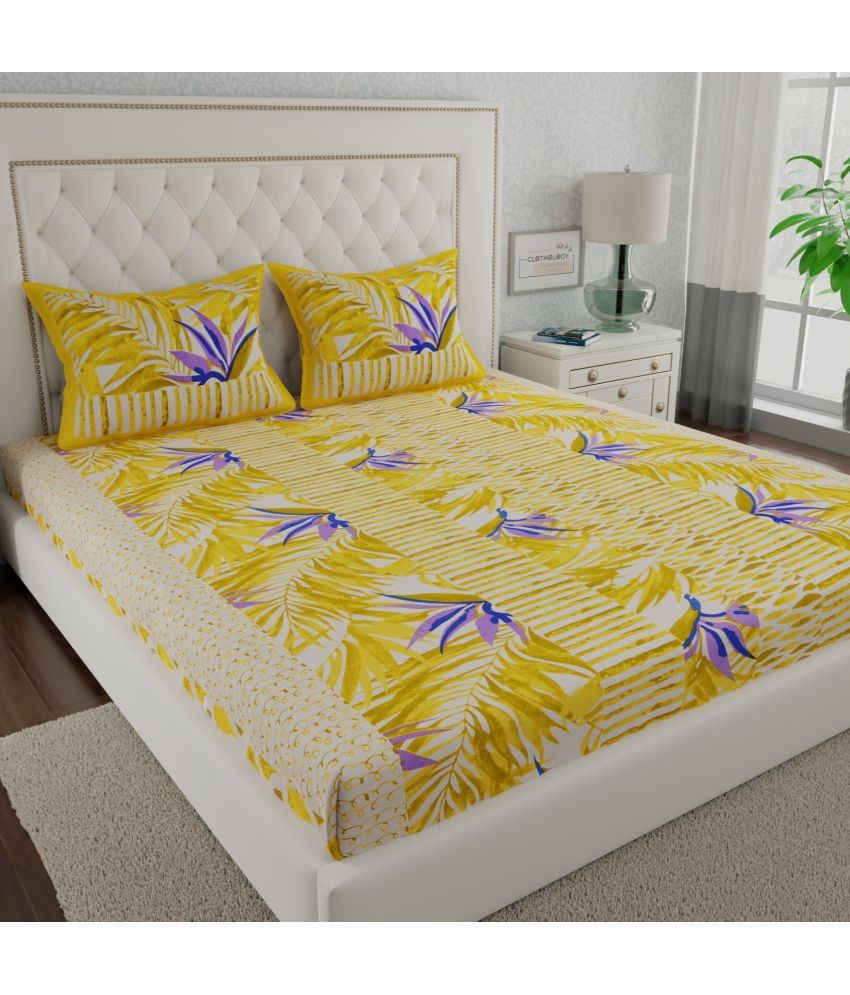     			Angvarnika Cotton Nature 1 Double Bedsheet with 2 Pillow Covers - Yellow