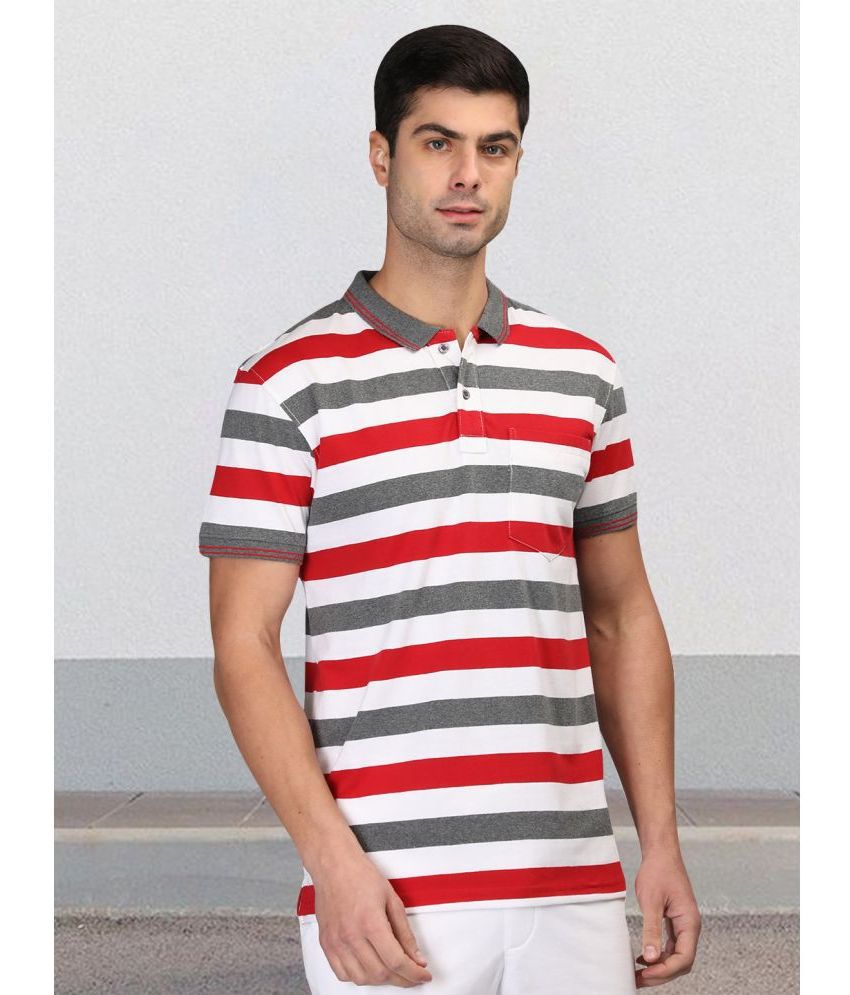     			Chkokko Cotton Blend Regular Fit Striped Half Sleeves Men's Polo T Shirt - Red ( Pack of 1 )