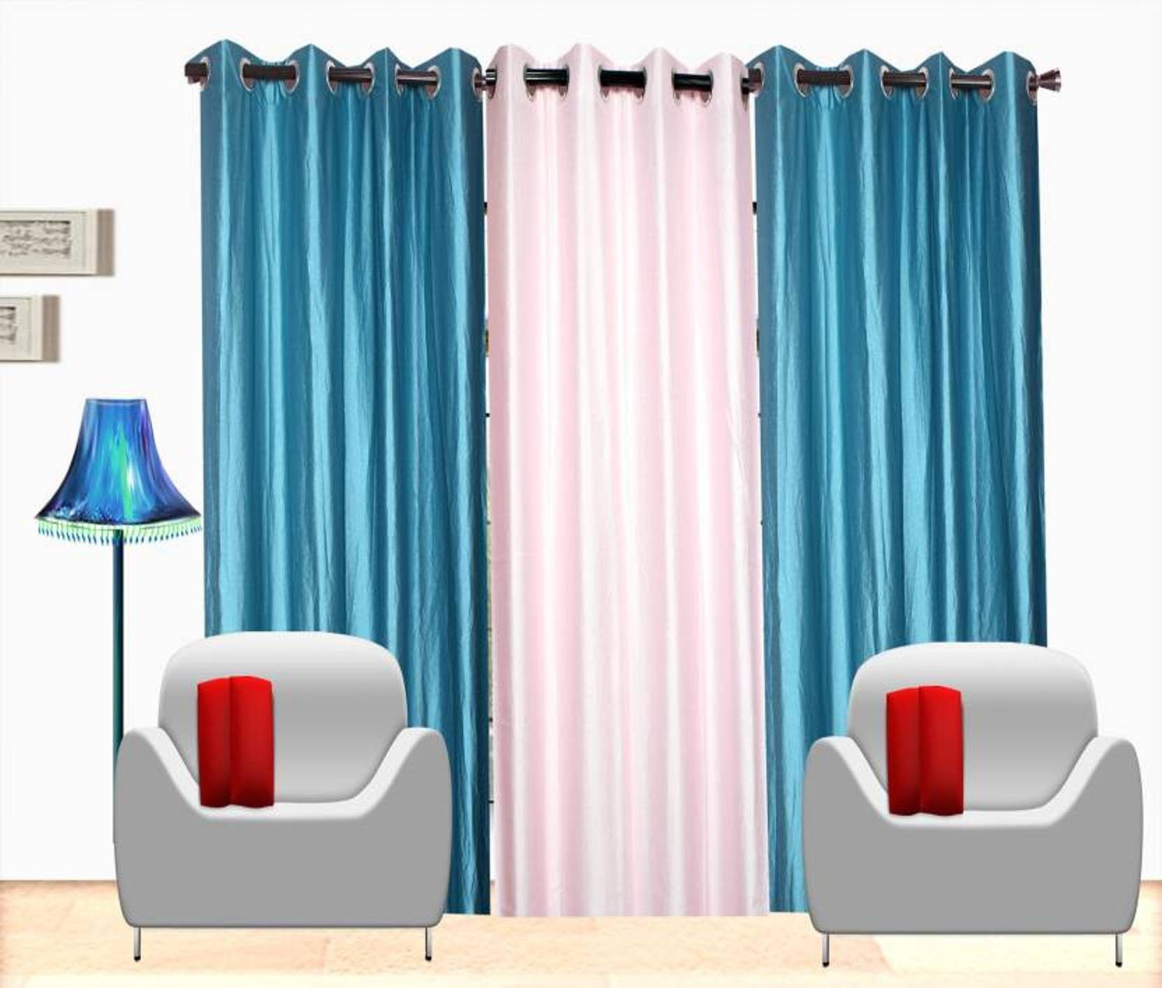     			BELLA TRUE Solid SemiTransparent Eyelet Curtain 9 ft ( Pack of 3 )  Blue
