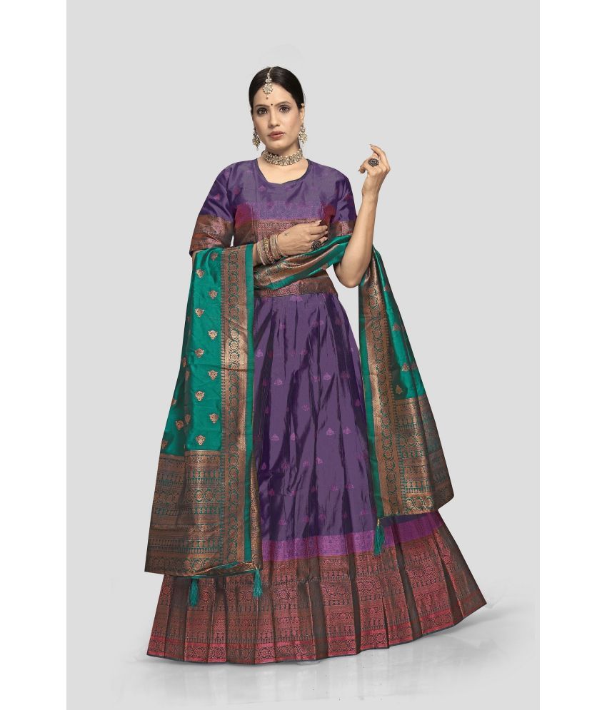     			ISARA Blue Banarasi Silk A-line Unstitched Lehenga