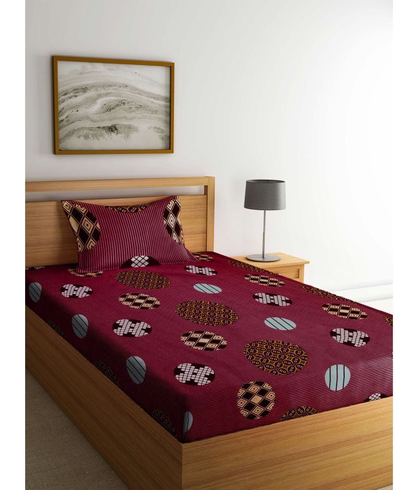     			Klotthe Poly Cotton Abstract Printed 1 Single Bedsheet with 1 Pillow Cover - Maroon
