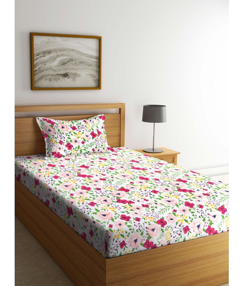     			Klotthe Poly Cotton Floral 1 Single Bedsheet with 1 Pillow Cover - Multicolor